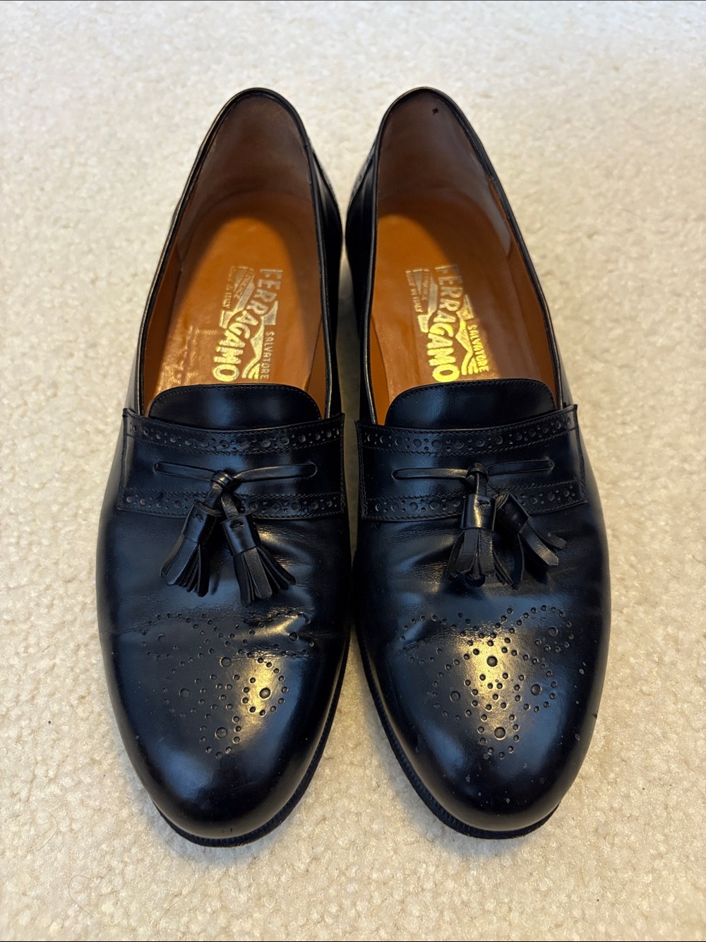 Salvatore Ferragamo Black Leather Tassel Loafers
